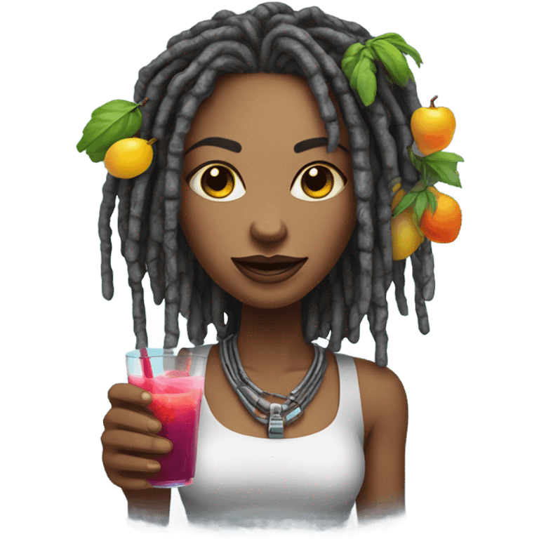 Cyborg lady with locs juice fruit emoji