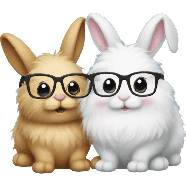 two fluffy bunnies cuddling, one has glasses emoji