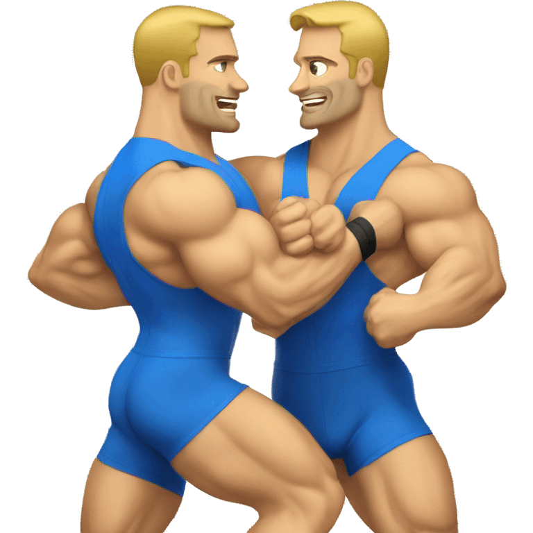 Muscular Caucasian gay bodybuilders wrestling emoji