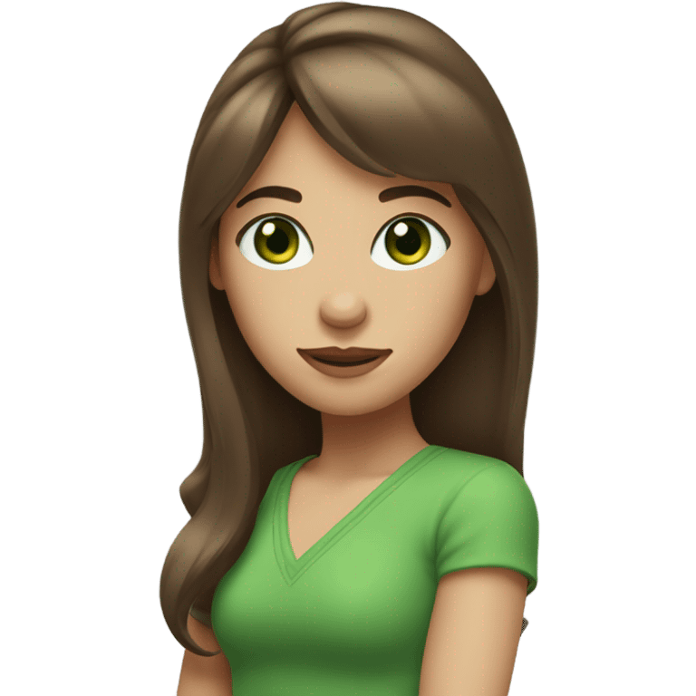 Woman Long brown hair with bangs and green Eyes - in a cute pose emoji