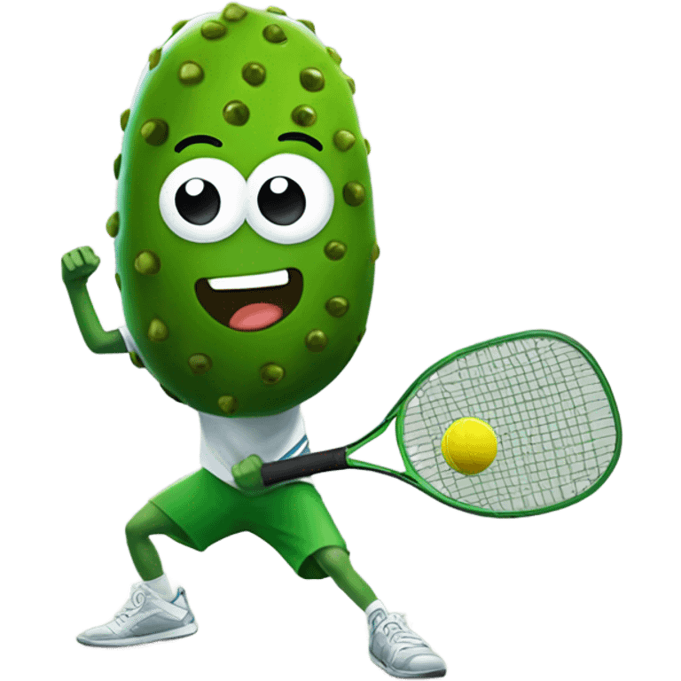 A pickle playing pickleball emoji