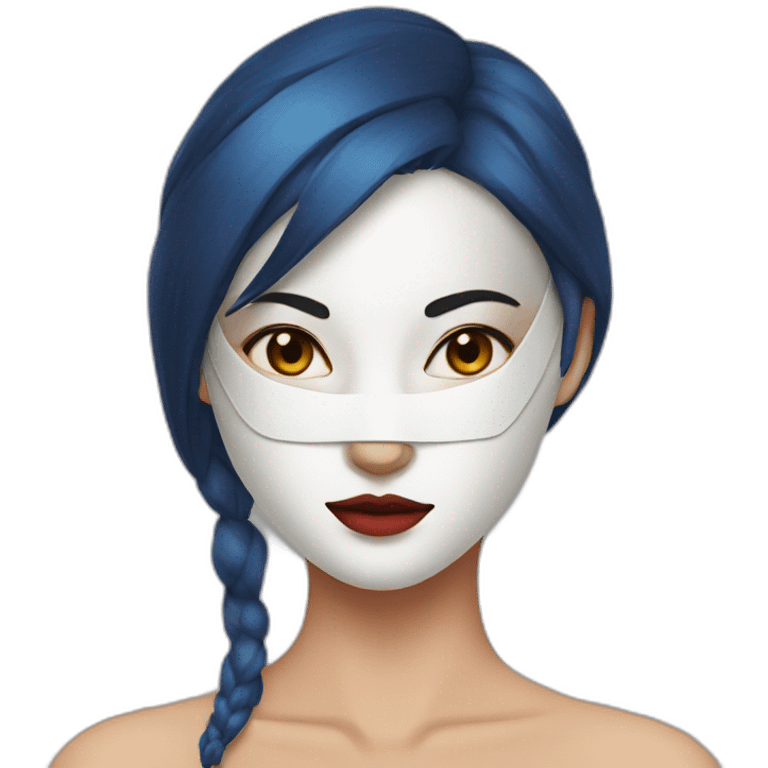 women wearing half kitsune mask blue eyes emoji