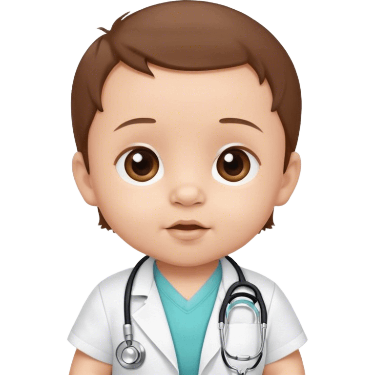 Brown hair baby, 4 months old, with a stethoscope emoji