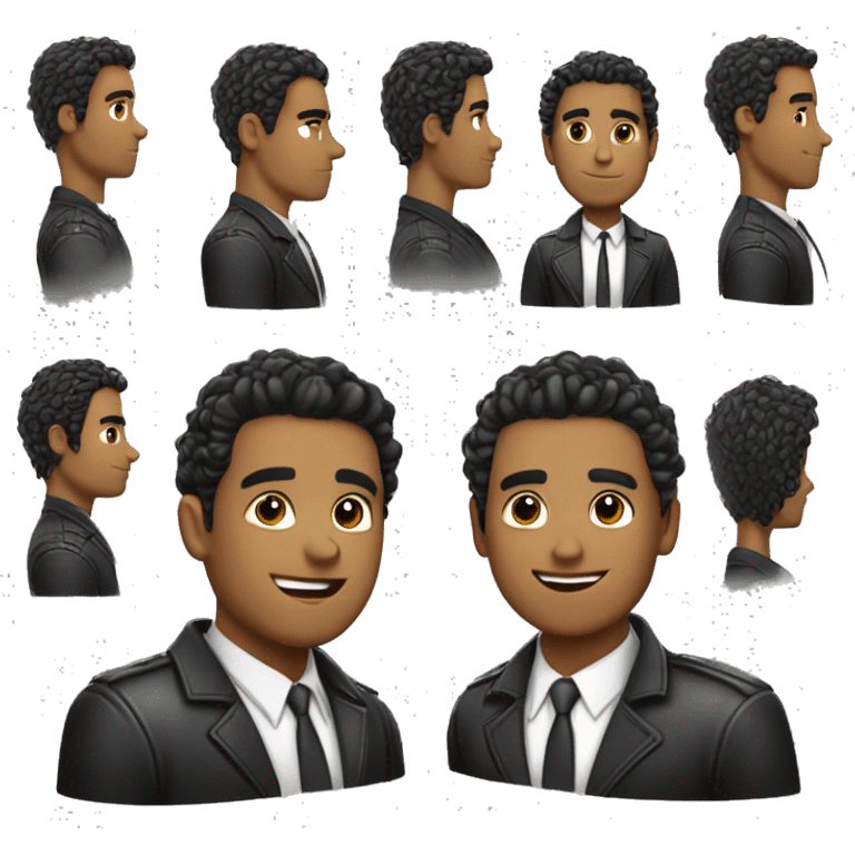 chico con cabello rizado largo de piel blanca con chaqueta negra emoji