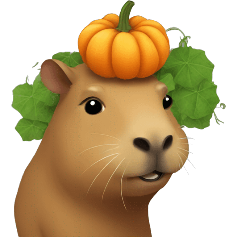 Capybara with pumpkin with vines on head emoji