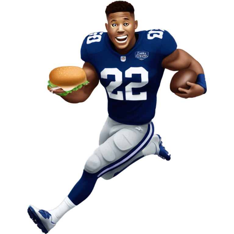 Saquon Barkley running away with food emoji