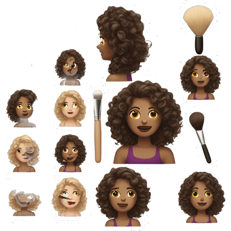 White woman with long dark brown curly hair doing makeup  emoji