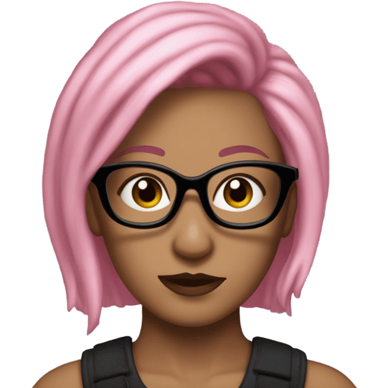 giselle aespa with pink hair and black glasses on whiplash era emoji