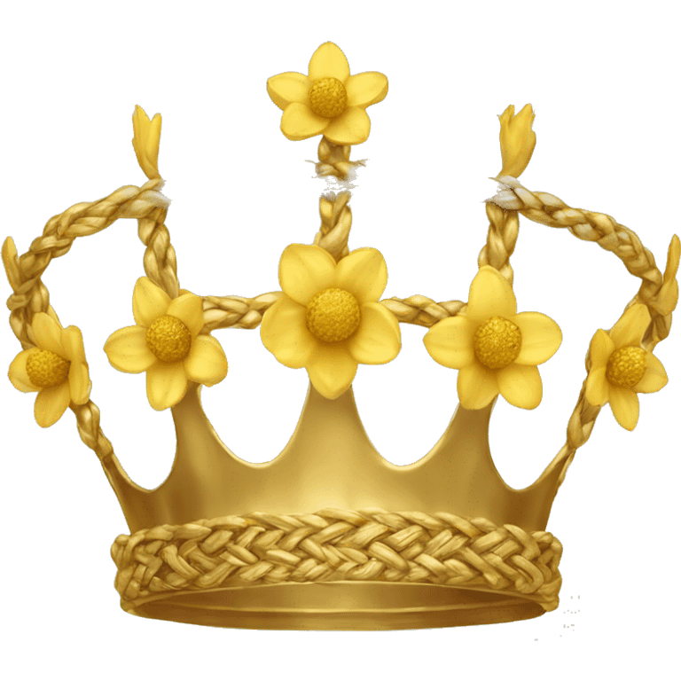 Gold crown made of braided gold strands with gold leaves with golden daffodils  emoji