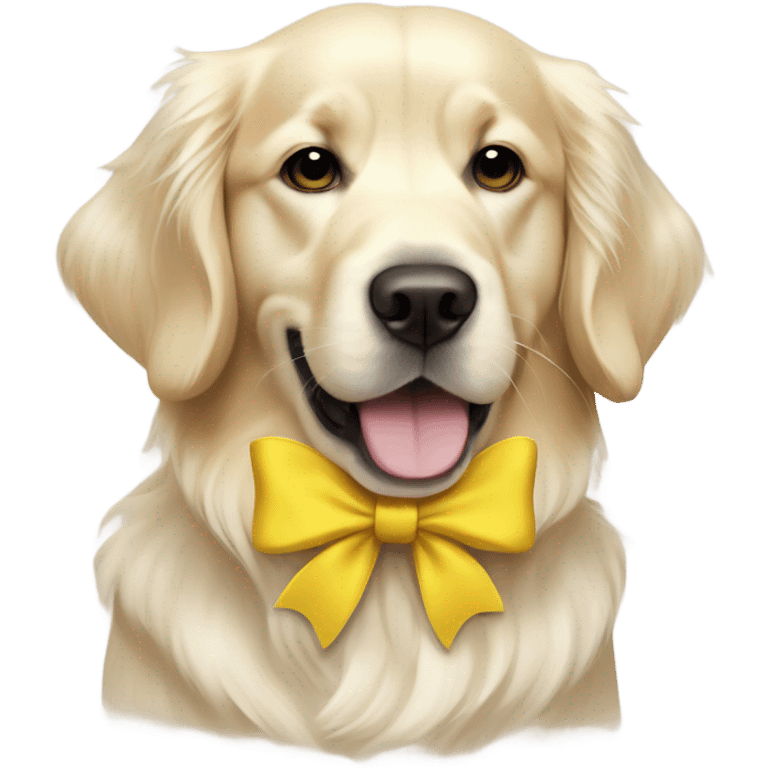 English cream golden retriever with yellow bow emoji