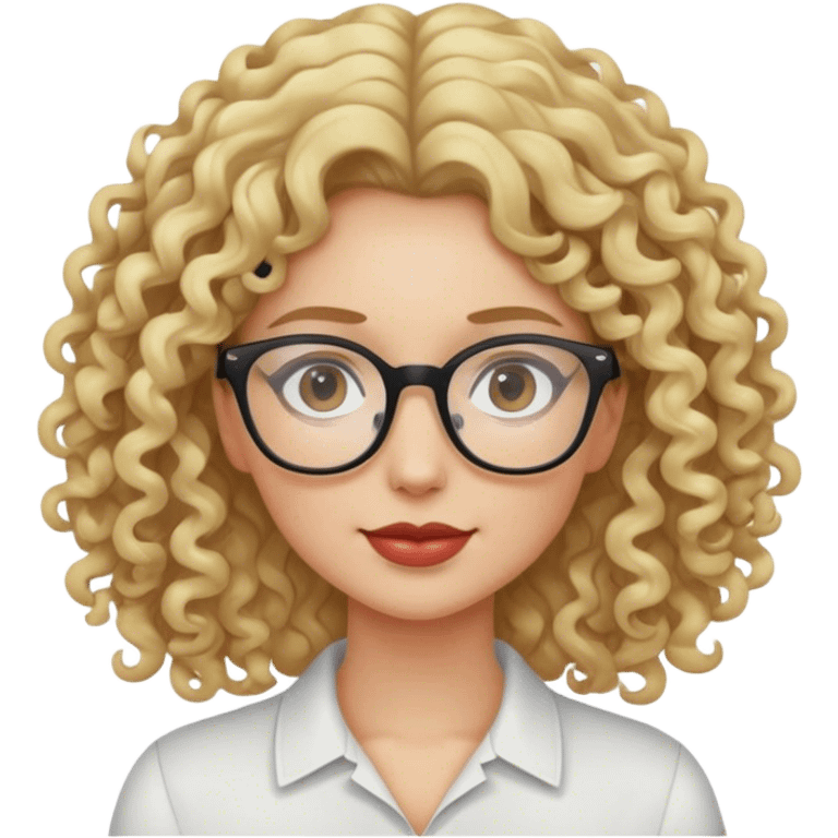 Curly blonde hair woman with glasses emoji