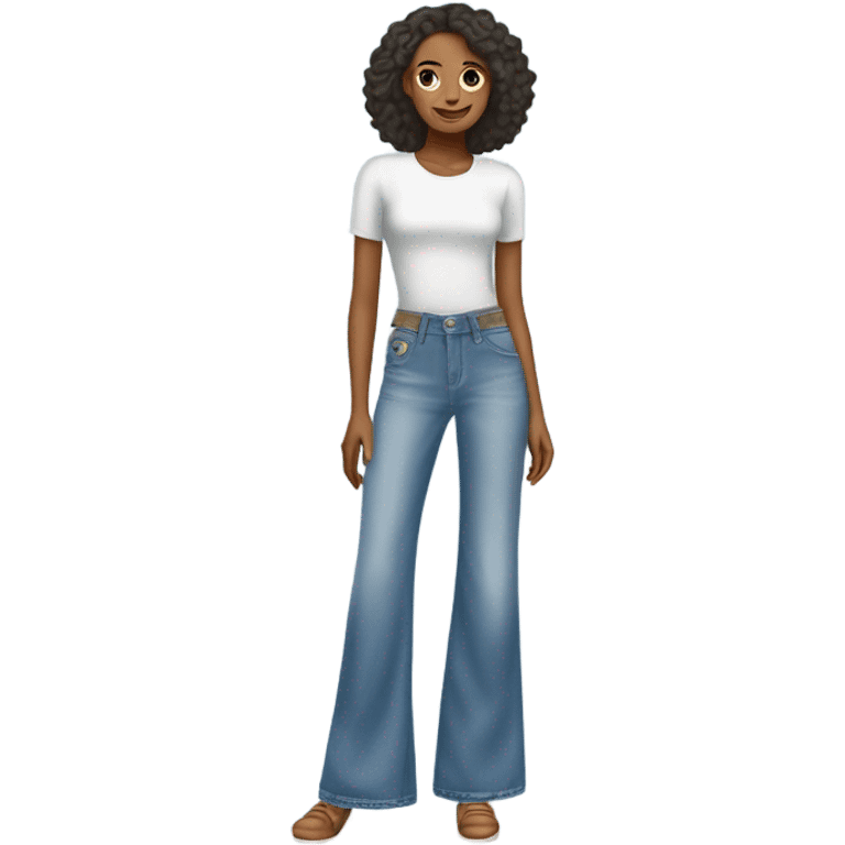 Realistic Wide Long leg high waisted light blue jeans, isolated emoji