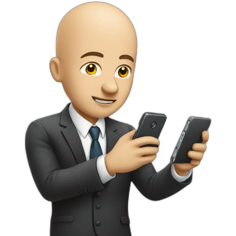 Bald Businessman hold cell phone looking at it emoji