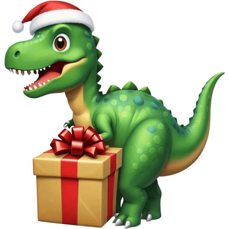 Dinosaur using a Christmas present  emoji