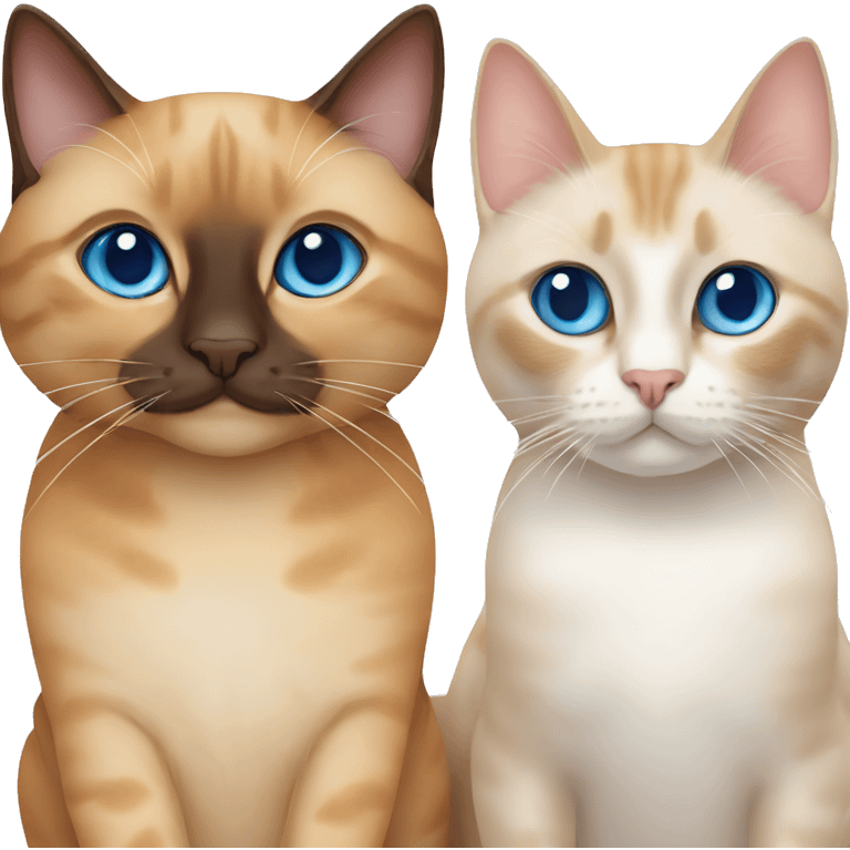 two cats, one siamese catwith blue eyes and ginger cat emoji