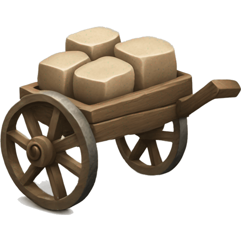 a cart with wooden square wheels with stones inside emoji