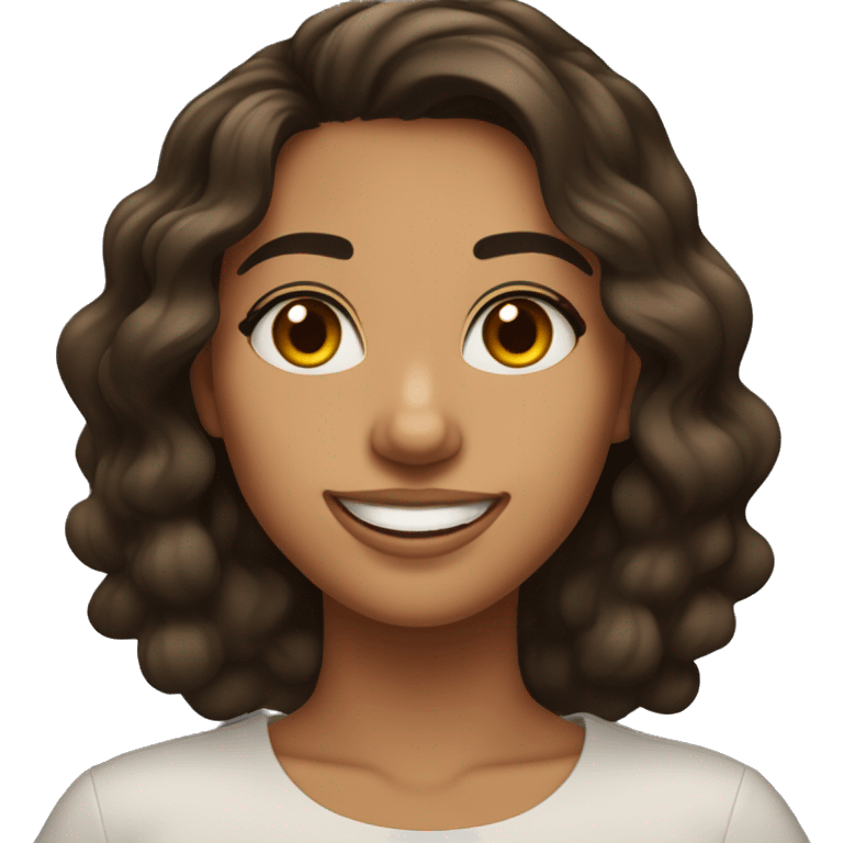 22-year-old woman. Girl with really really dark brown shoulder-length beach waves. REALLY Dark brown eyes with a HUGE OPTIMISTIC SMILE." Olive SKIN  emoji