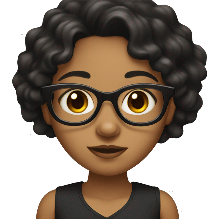 girl with black hair with waves and glasses,brown eyes and brown skin emoji