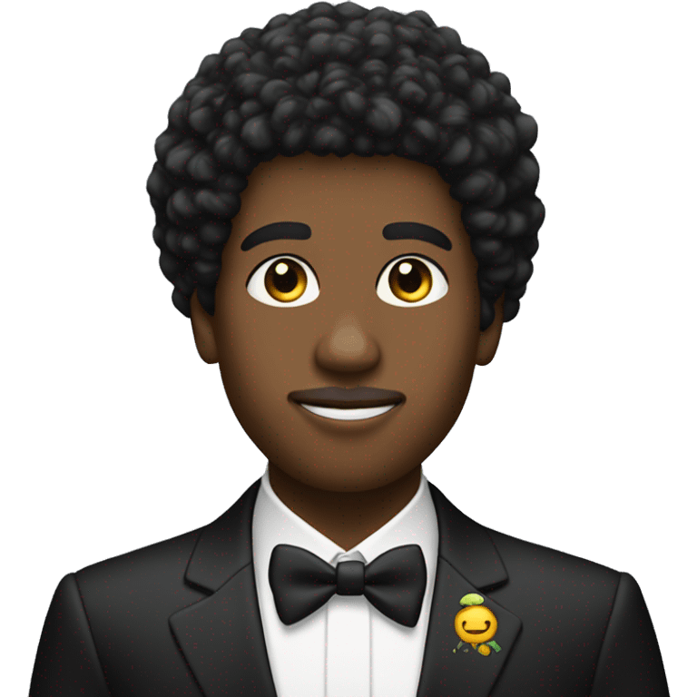 A profile of a black twink with an afro mullet in an intricate suit emoji