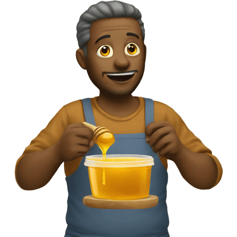 Man eating honey by hand from honey pot  emoji