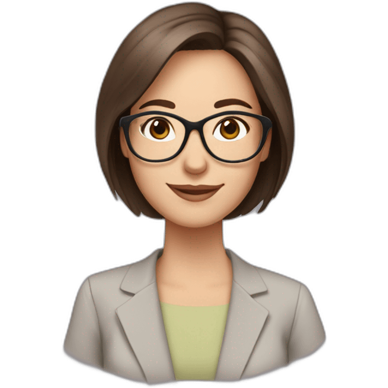 A beautiful teacher with straight brown hair and pastel-colored glasses emoji