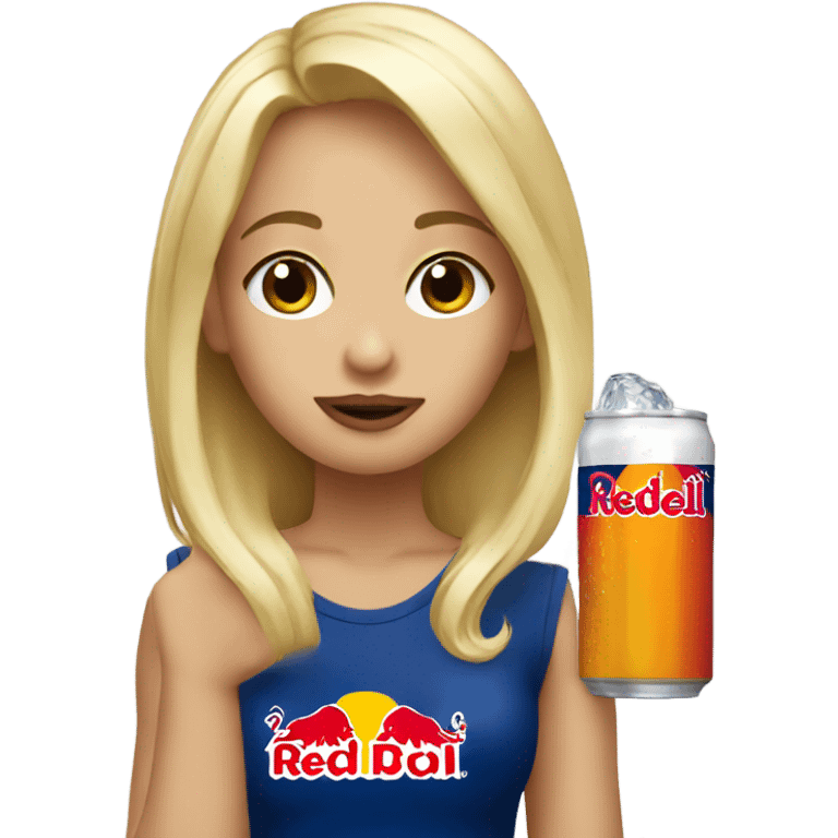 a blonde haired girl drinking redbull emoji