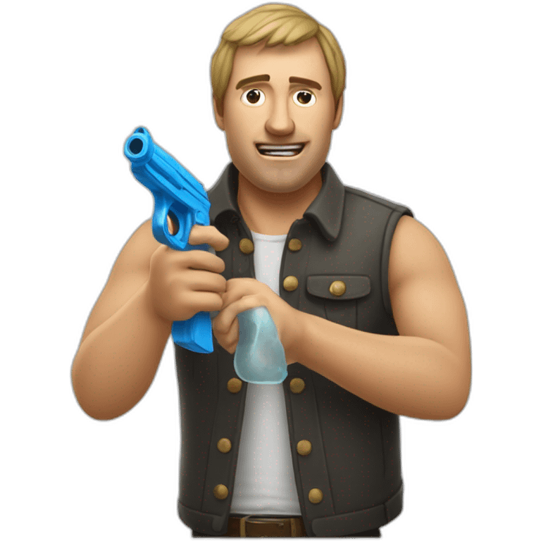 Man with a water pistol pretending to play Russian roulette as a joke emoji