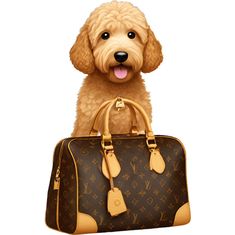 Golden doodle with a Louis Vuitton bag  emoji