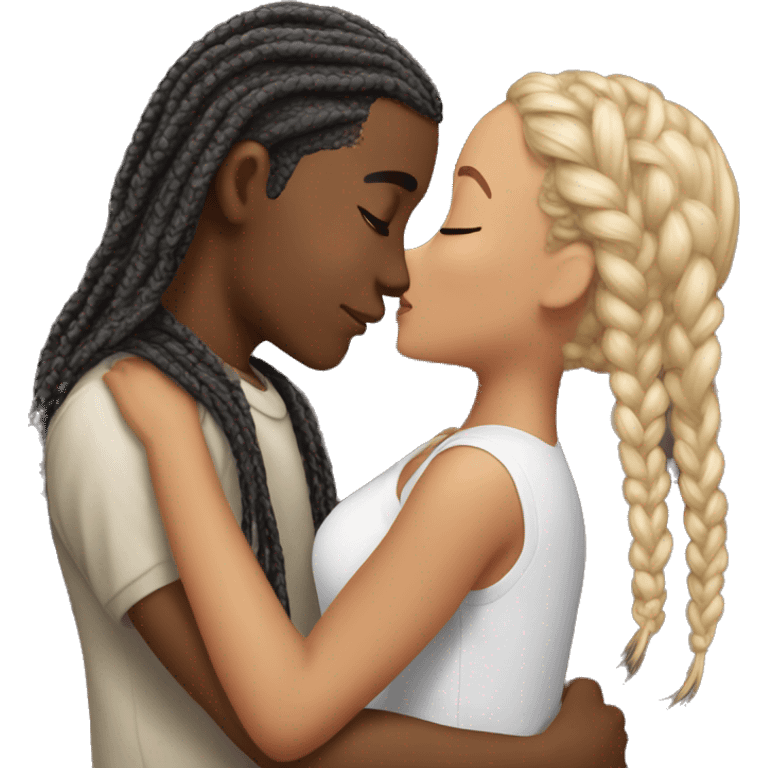 a light skinned boy kissing girl with box braids and doing romance emoji