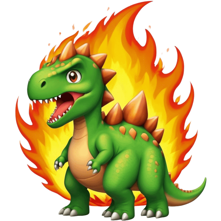 angry office dinosaur on a fire emoji