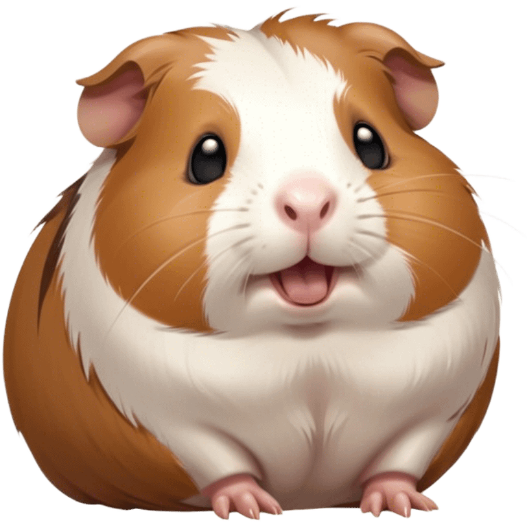 Cinematic Cute Yawning Brown and White Banded Guinea Pig Portrait Emoji, Head tilted slightly with a dramatic, wide-open yawn, revealing a soft, banded fur of brown and white with tiny, droopy ears, round dark eyes barely open in drowsy contentment, Simplified yet irresistibly adorable features, highly detailed, glowing with a soft, cozy glow, high shine, relaxed yet expressive, stylized with a touch of whimsy, bright and endearing, soft glowing outline, capturing the essence of a sleepy yet affectionate guinea pig, so drowsy it feels like it could stretch out of the screen and curl up for a nap! emoji