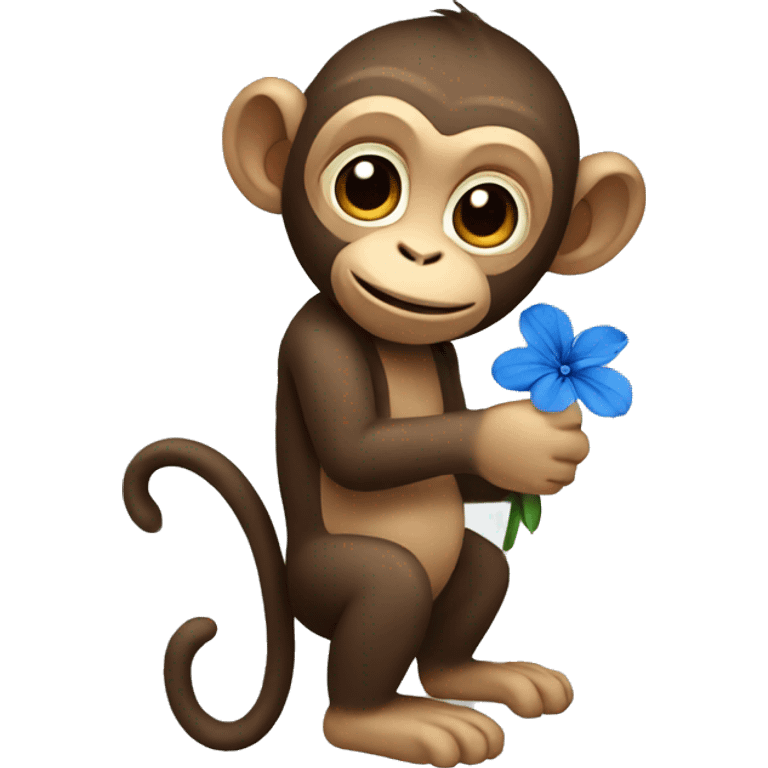 Monkey with a blue flower in its hand. emoji