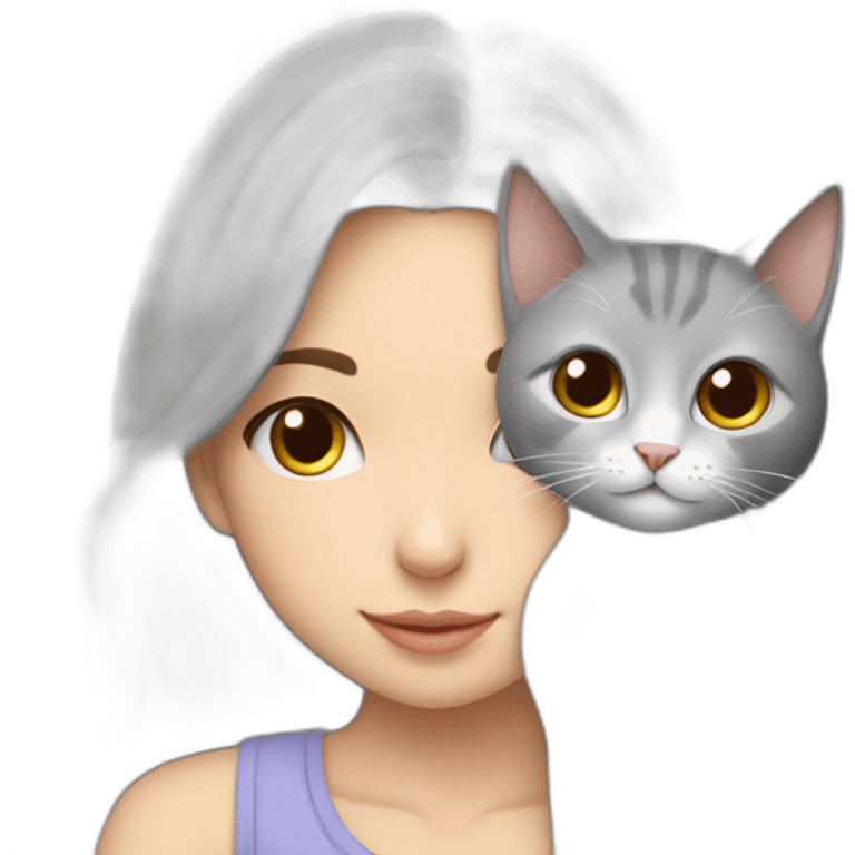 gray cat cuddles white turkish girl emoji