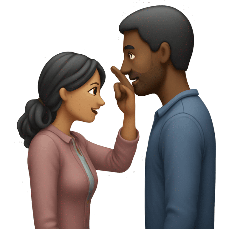 a woman touches a man's nose with her hand emoji