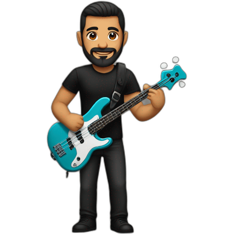 strong latin man, with anchor style beard, in black shirt playing bass emoji