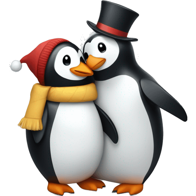 Penguin hugging a snowman emoji