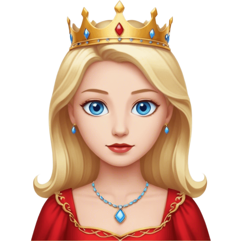 blonde queen blue eyes, red dress emoji