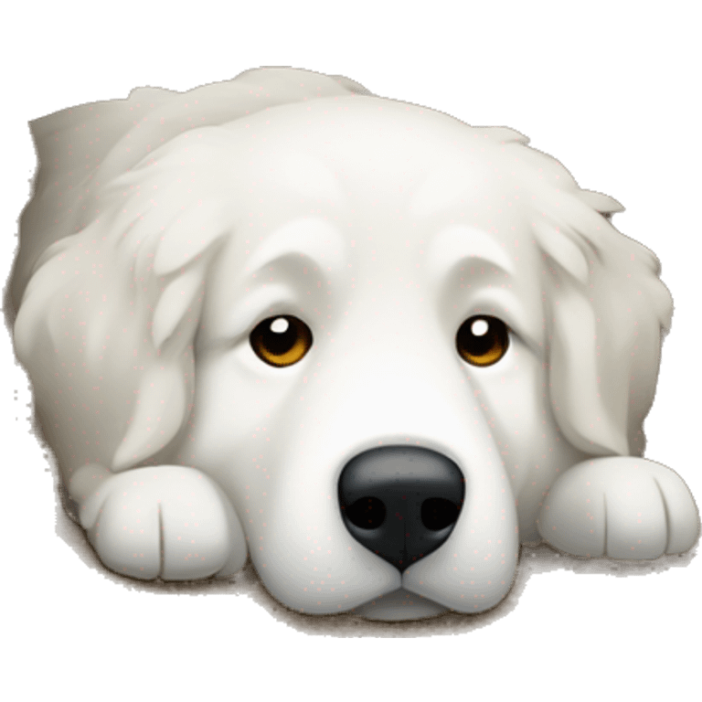 Great Pyrenees lying in a dirt hole  emoji