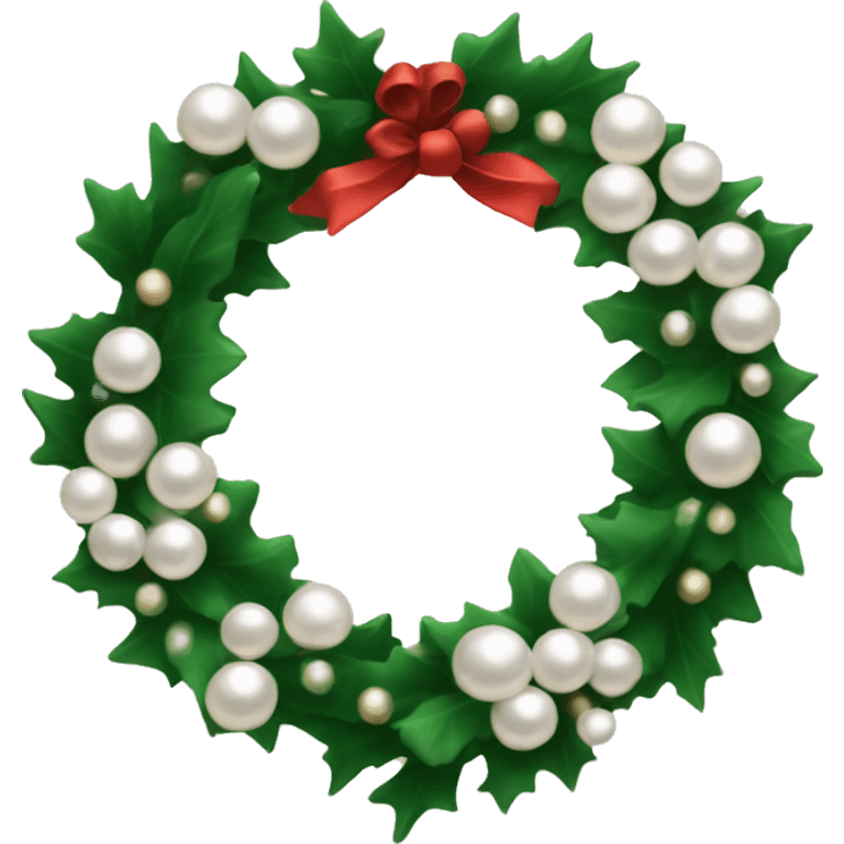 A Christmas wreath designed like a circle of pearls with a tiny black bow. emoji