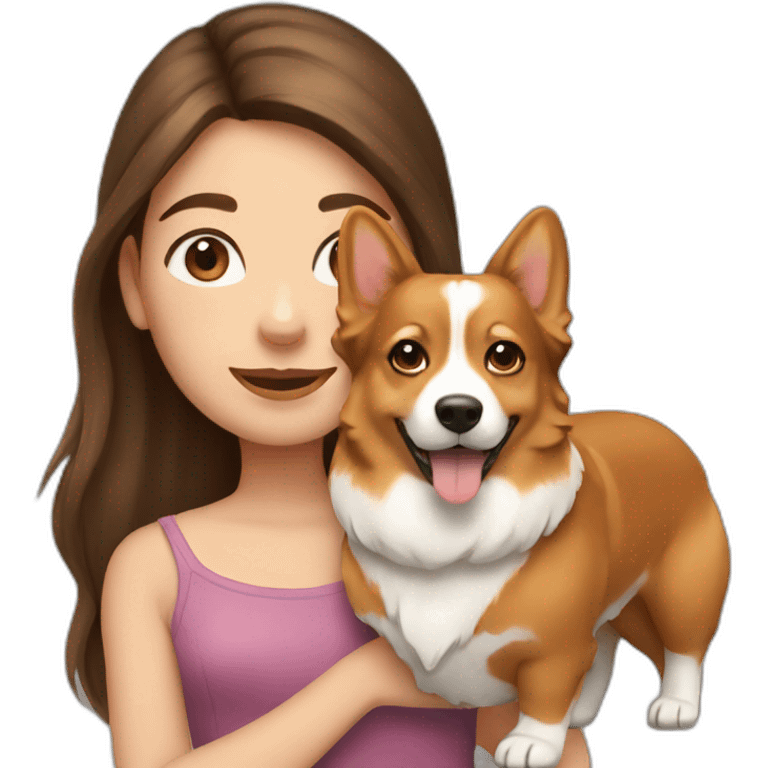 girl with long brown hair with corgi emoji