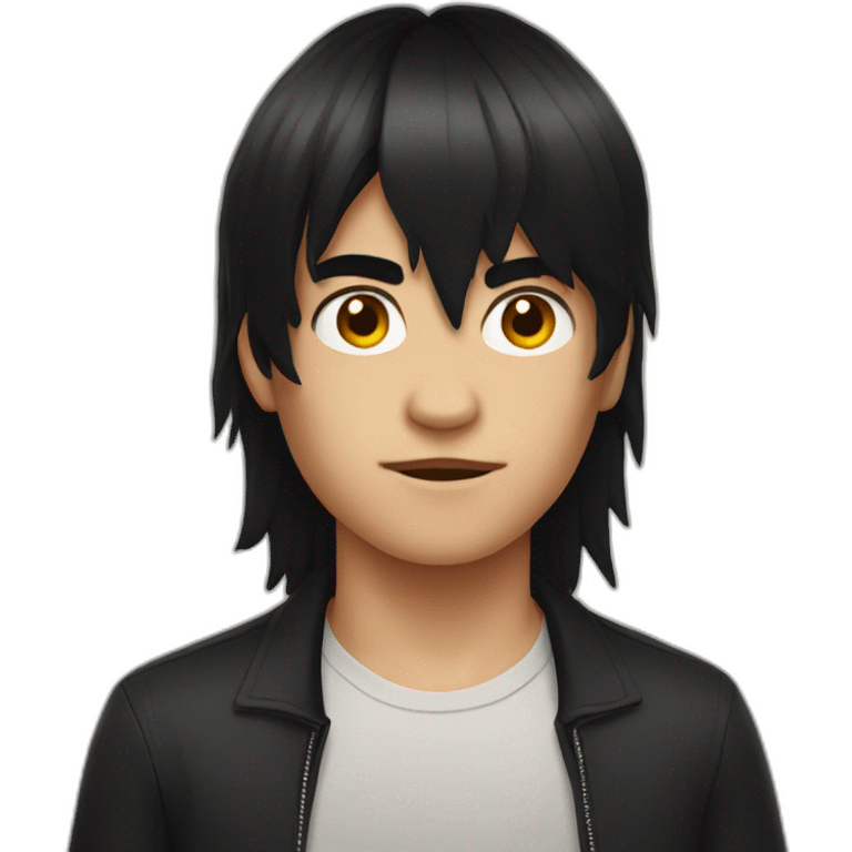 Boy with black hair mullet hairstyle, and demon horns emoji