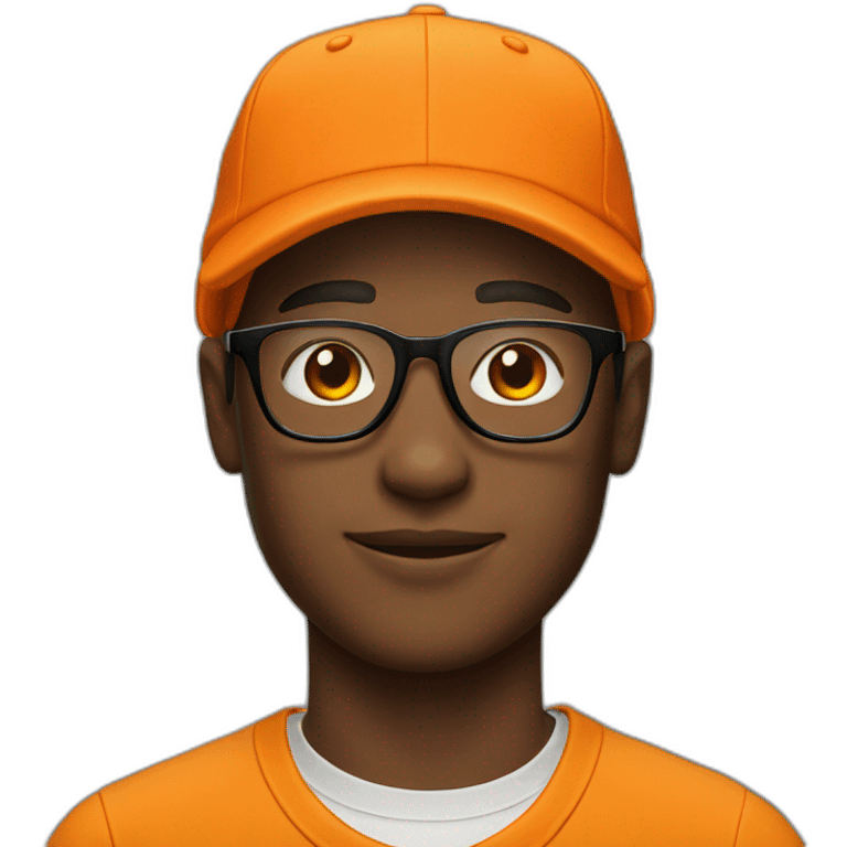 white young man in glasses with an orange cap emoji