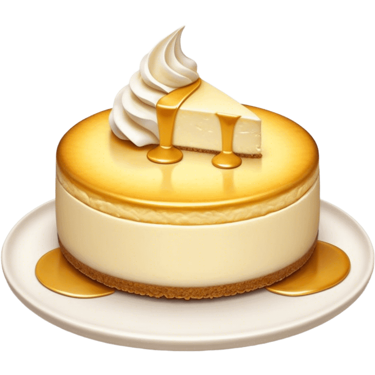 Cinematic Realistic Sernik Dessert Emoji, showcasing a rich, creamy cheesecake with a golden crust rendered with delicate textures and inviting, soft lighting. emoji