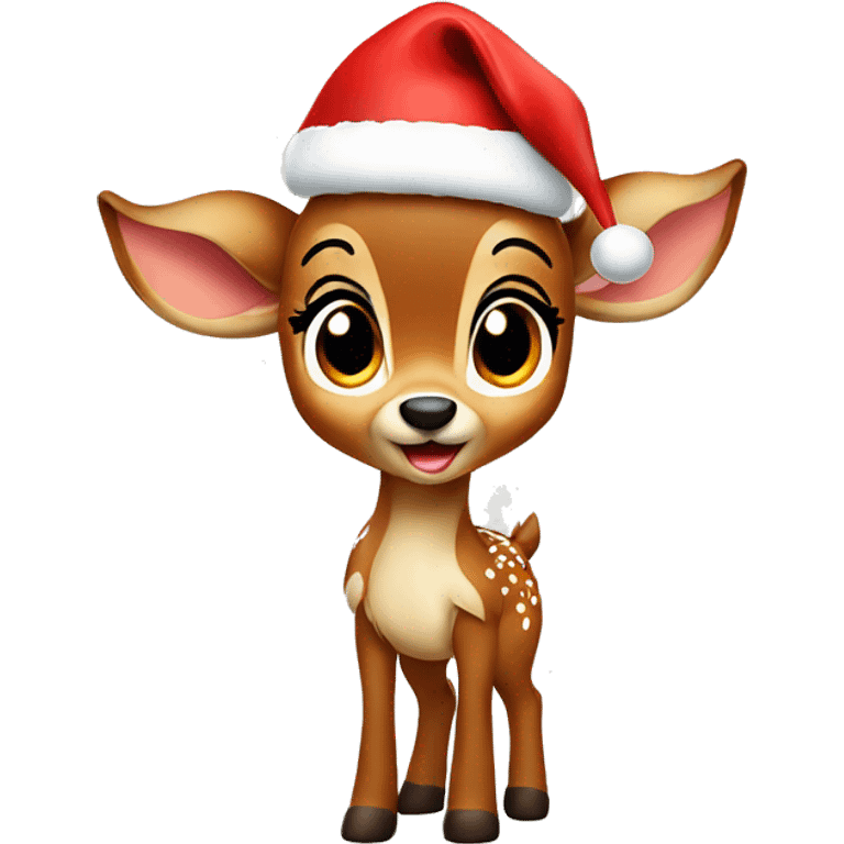 cute bambi with a santa hat emoji