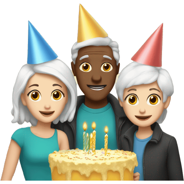 white family in birthday hats celebrate new year emoji