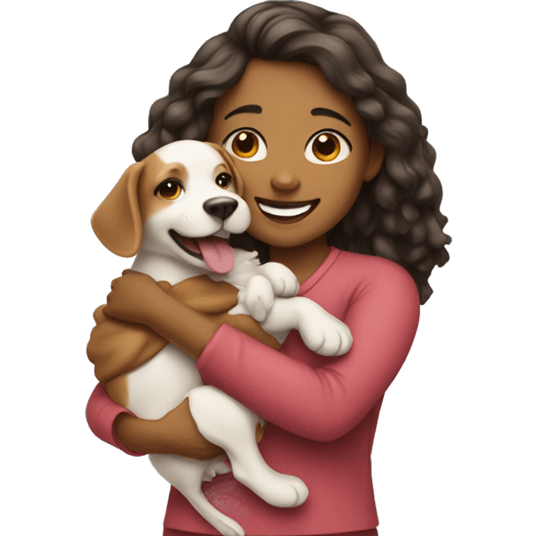 girl holding dog and smiling emoji