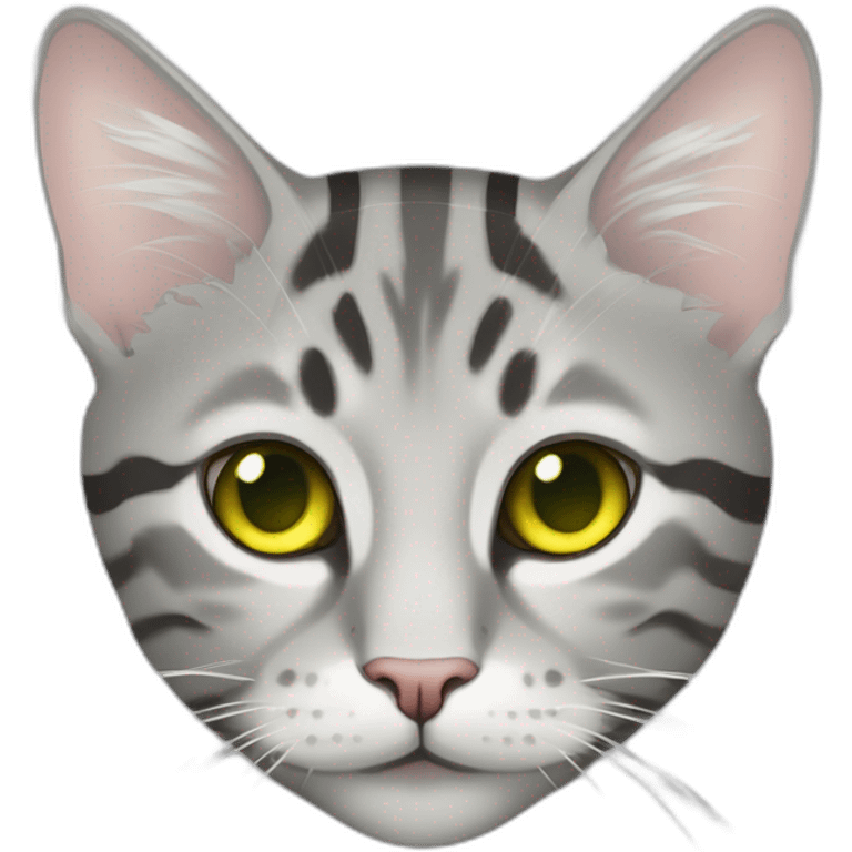 light gray tabby cat with white stripes domestic short hair with yellow green blue eyes and black pupil sleeping emoji