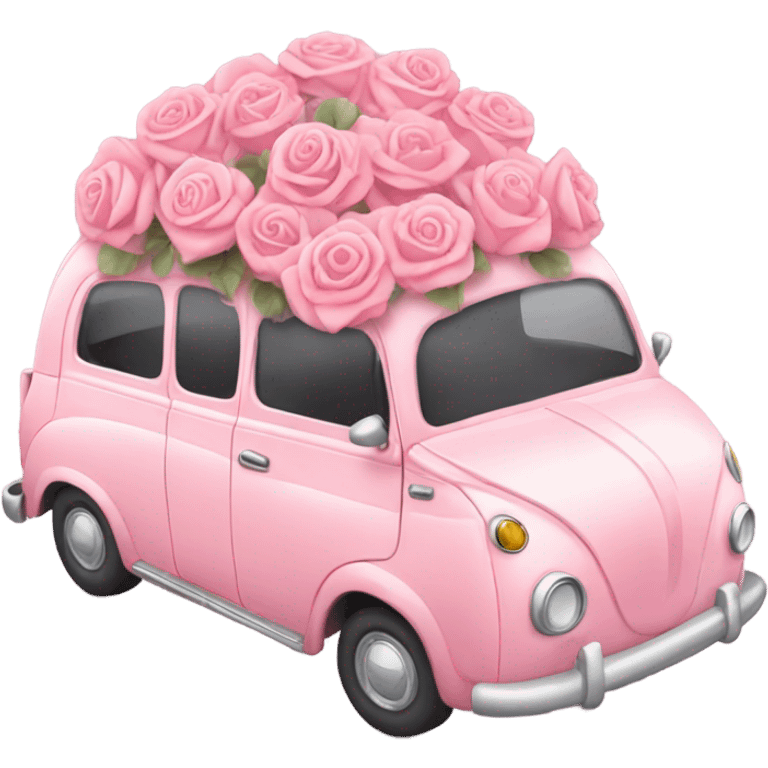 pink pastel car in the trunk many roses emoji