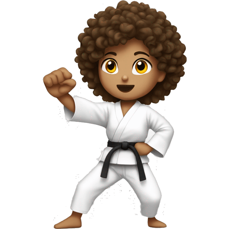 Curly haired brunette girl doing karate stance emoji