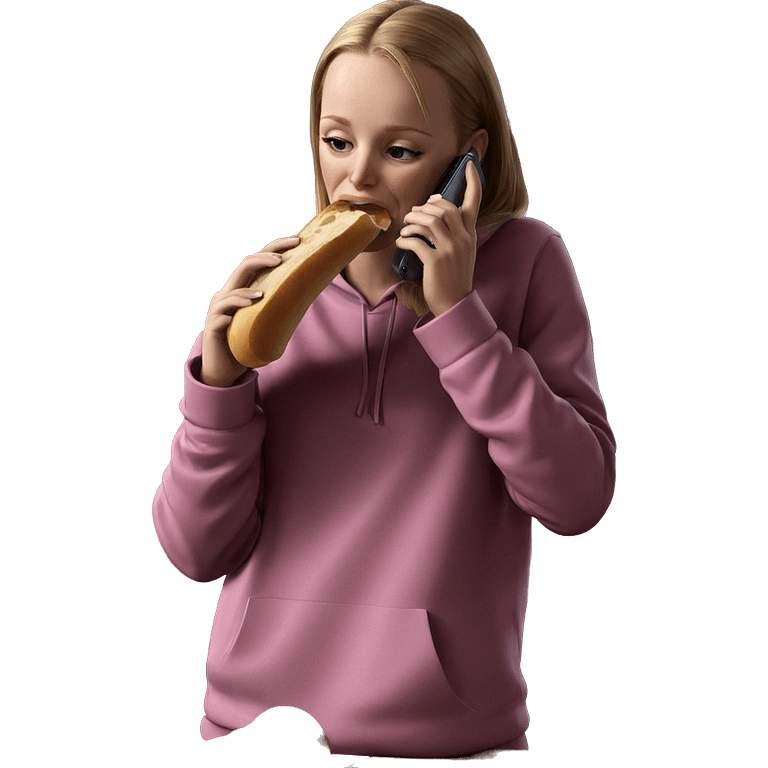 girl eating bread on phone emoji